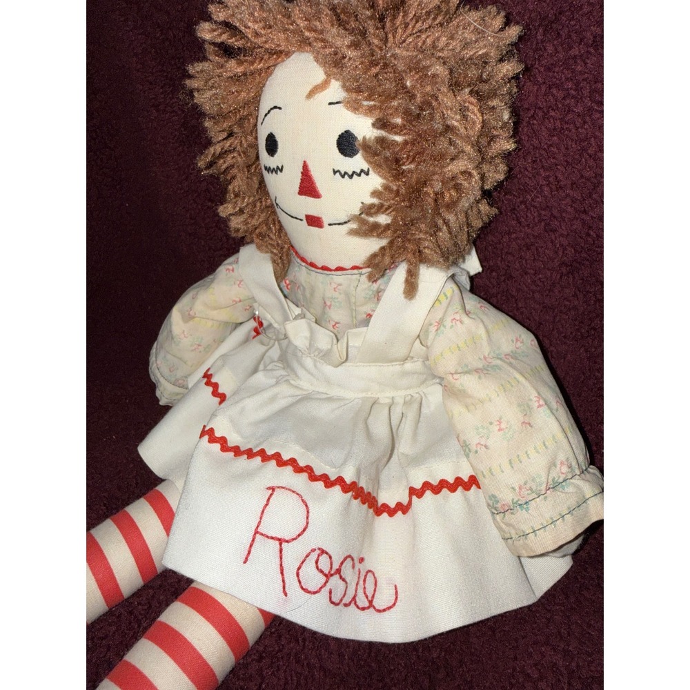 Handmade Rosie Raggedy Ann Style Cloth Doll 18 Inch Plush Floral Dress Red Hair - Picture 2 of 5